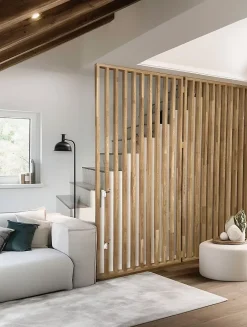 Cloison Amovible en Chêne Clair - Claustra Ajouré 15 Lames pour Séparation de Pièce (H 150 x L 160 cm) - PAR GROUPE-Ad Lyon Outlet