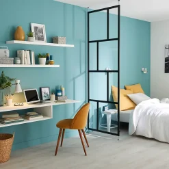 Cloison amovible noire vitrage asymétrique H.240 x l.80 cm- Discount