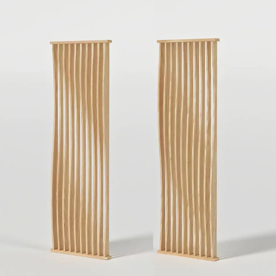 Wood&Sens Cloison de séparation claustra ondulé vague chêne, H.2,54 m x l.80 cm, P.9 cm