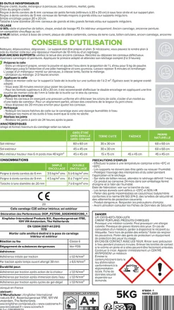 Colle carrelage sol int/ext et mur intérieur blanc C2E 5kg-Volden New