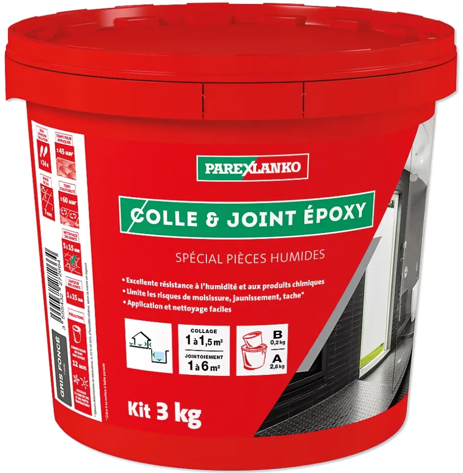 Colle et joint époxy noir spécial pièces humides 3 kg-Parexlanko