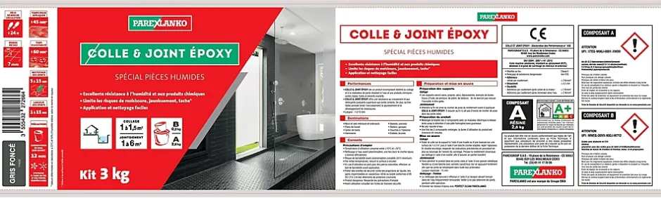 Colle et joint époxy noir spécial pièces humides 3 kg-Parexlanko