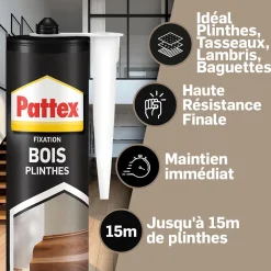 Pattex Colle fixation bois plinthes cartouche 380g