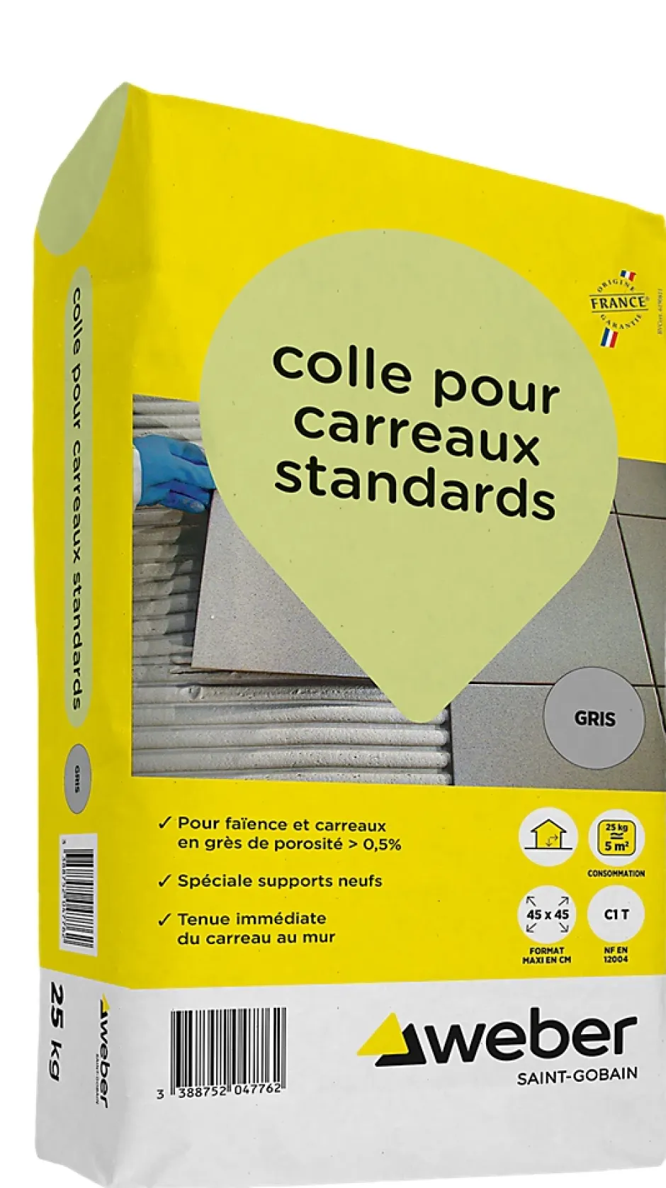 Weber Saint-Gobain Colle pour carreaux standards gris Weber 25kg