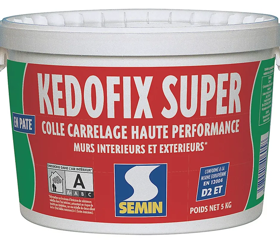 Semin Colle pour Carrelage Haute Performance Kedofix , Prêt à l'emploi, Intérieur/extérieur, seau de 5 kg