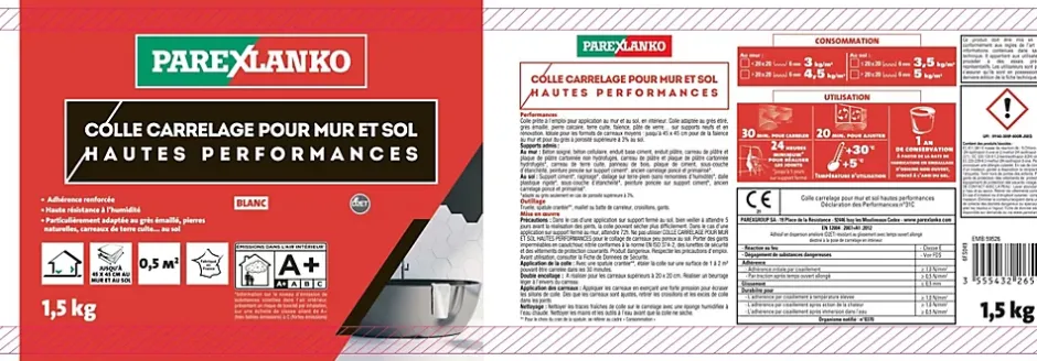 Colle pour carrelage mur et sol intérieur hautes performances blanc 1,5 kg-Parexlanko New