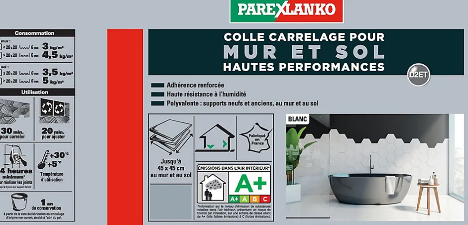Colle pour carrelage mur et sol intérieur hautes performances blanc 1,5 kg-Parexlanko New