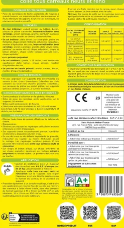 Colle tous carreaux neufs et réno blanc Weber 25kg-Weber Saint-Gobain Sale