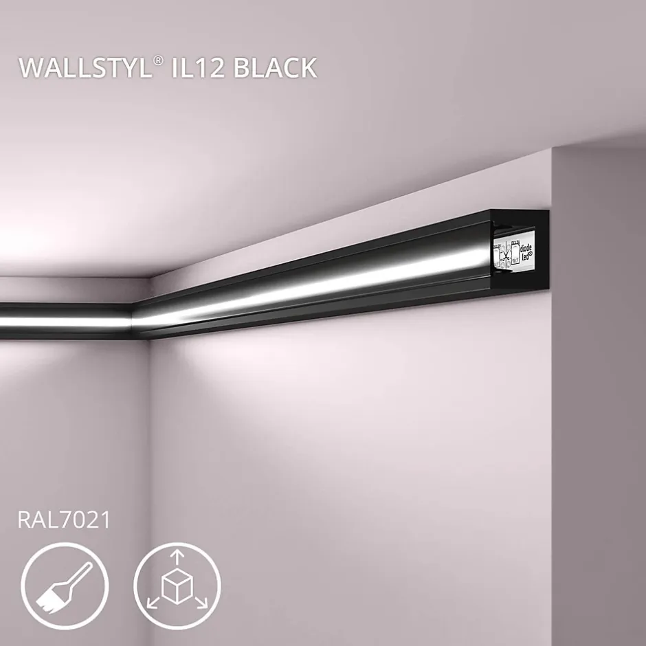 Corniche NMC WALLSTYL IL12 BLACK Moulure décorative Cimaise Éclairage indirect-Noel & Marquet