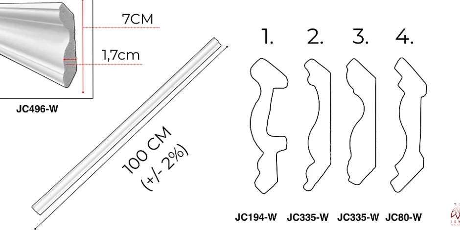 Corniches 100 cm moulures decoratives mur et plafond legeres dures peintables profils deco pour renovation et finition JC496-W-Ikhemalarka Sale