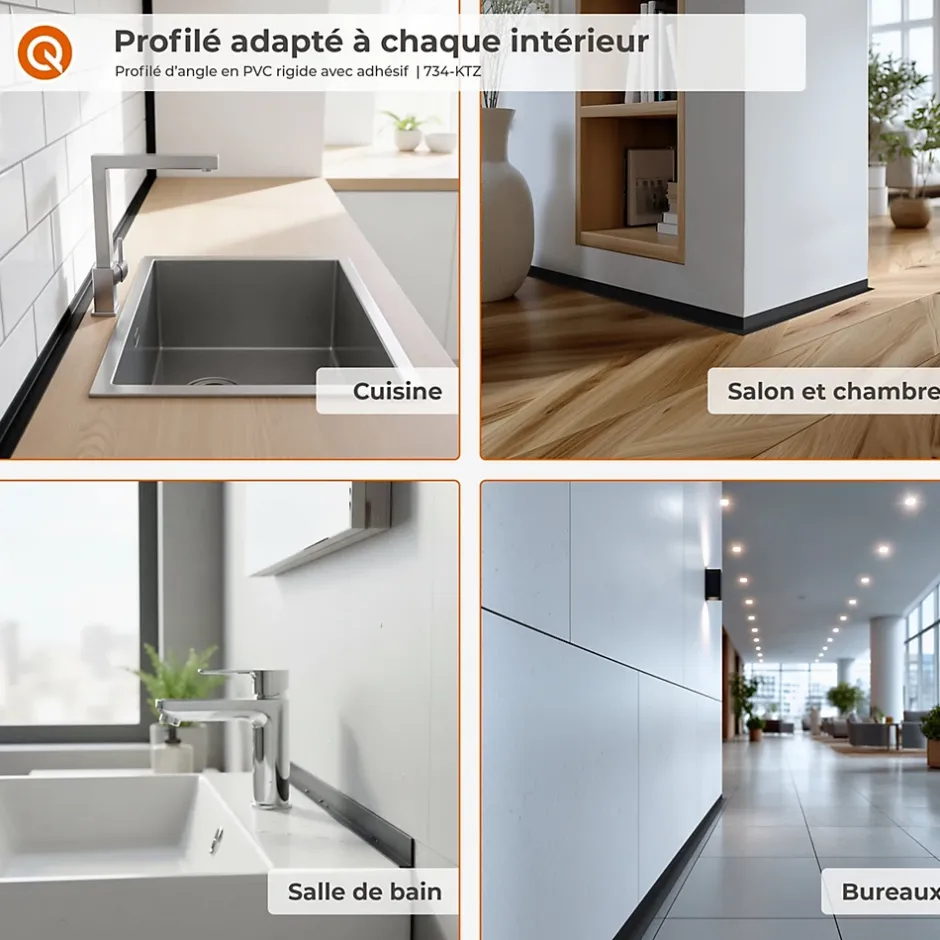 Corniere d'angle interieur PVC 50x20mm Autocollante, 200 cm, beige-Quest Hot