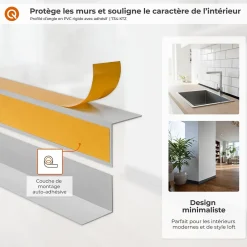 Quest Corniere d'angle interieur PVC 20x10mm Autocollante, 150 cm, blanc