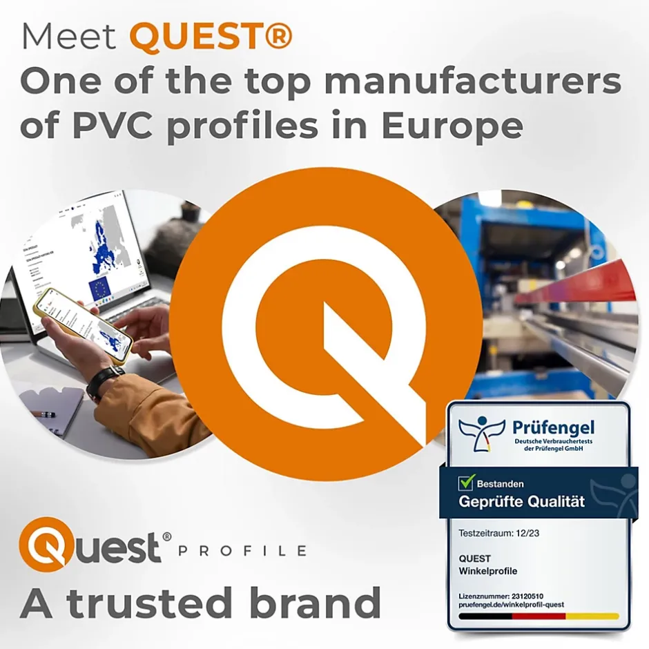 Quest Corniere PVC 40x40mm - Profil d angle souple de protection, 150 cm, blanc