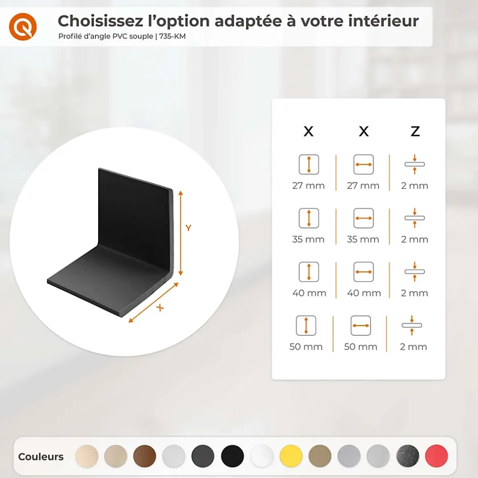 Corniere PVC 40x40mm - Profil d angle souple de protection, 110 cm, gris clair-Quest Discount