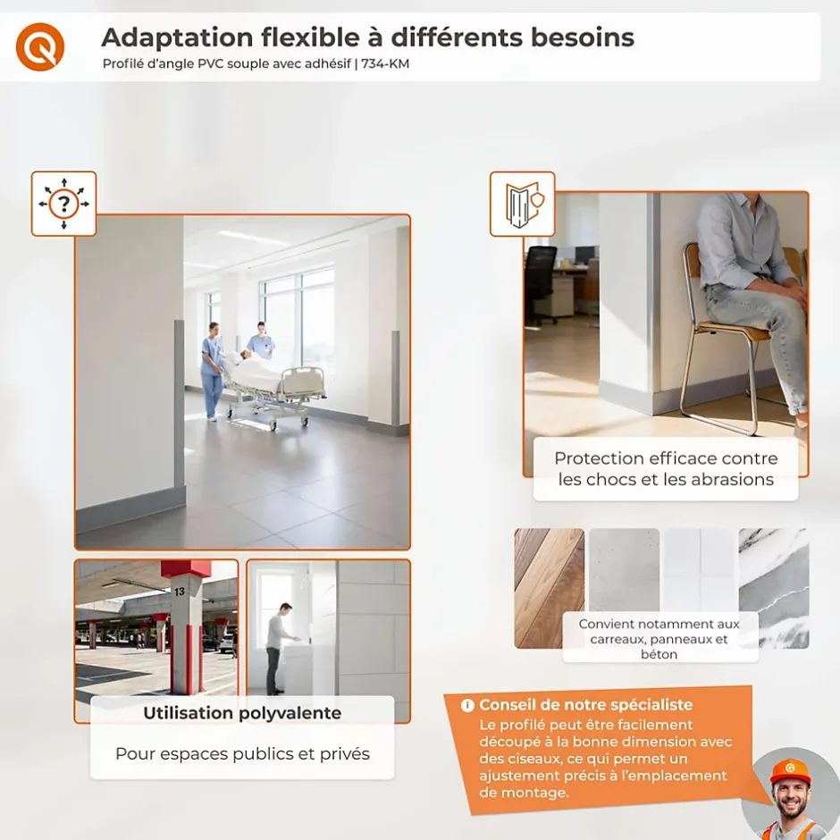 Corniere PVC 35x35mm , Profile d angle autocollant, Protection murale, 80 cm, gris-Quest Sale