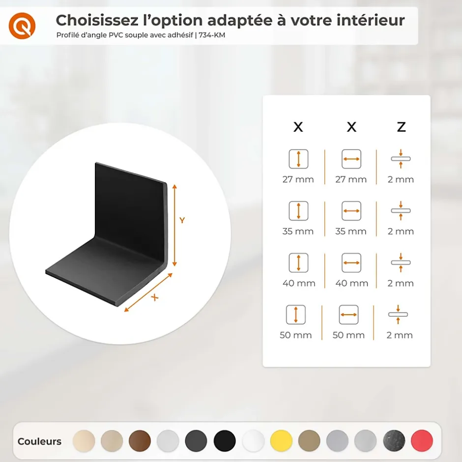 Corniere PVC 50x50mm , Profile d angle autocollant, Protection murale, 100 cm, noir-Quest Outlet