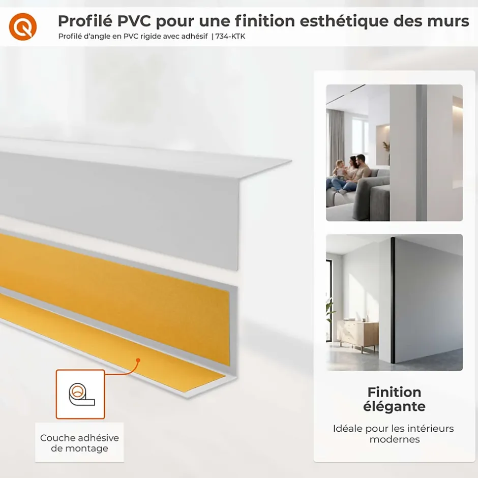 Quest Cornière PVC 20x10mm , Autocollante, Protection coins et arêtes, 200 cm, beige