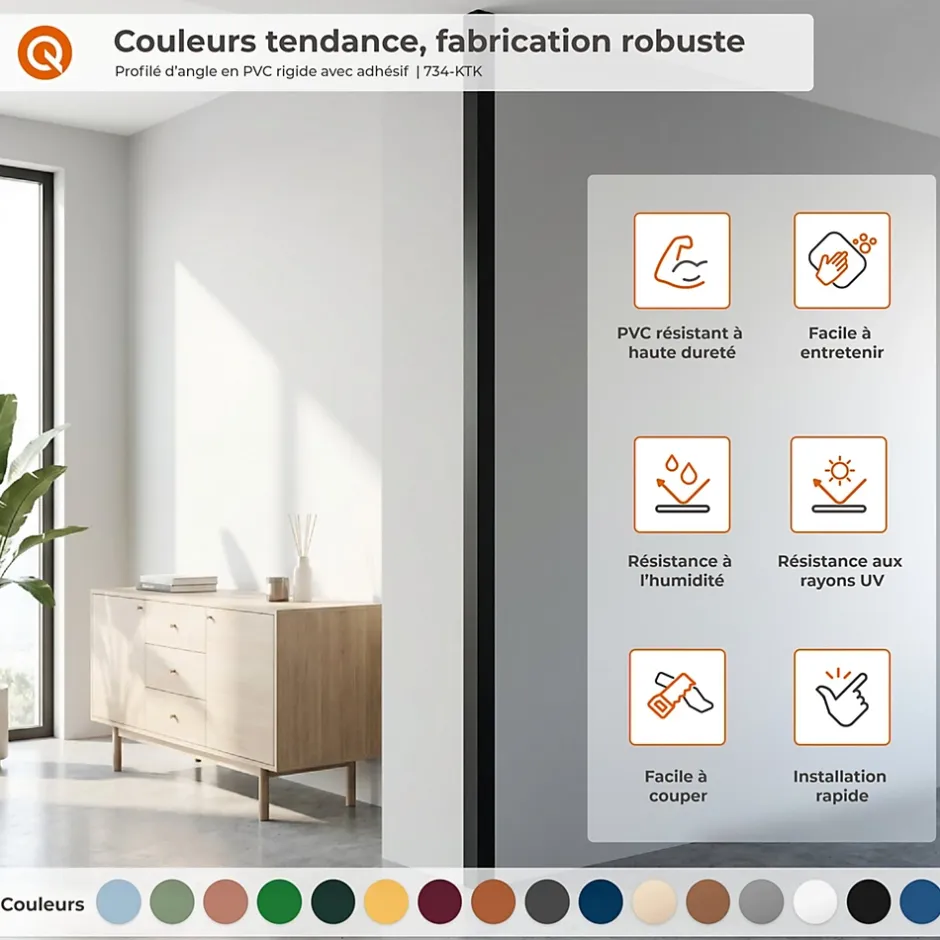 Quest Cornière PVC 20x10mm , Autocollante, Protection coins et arêtes, 200 cm, beige