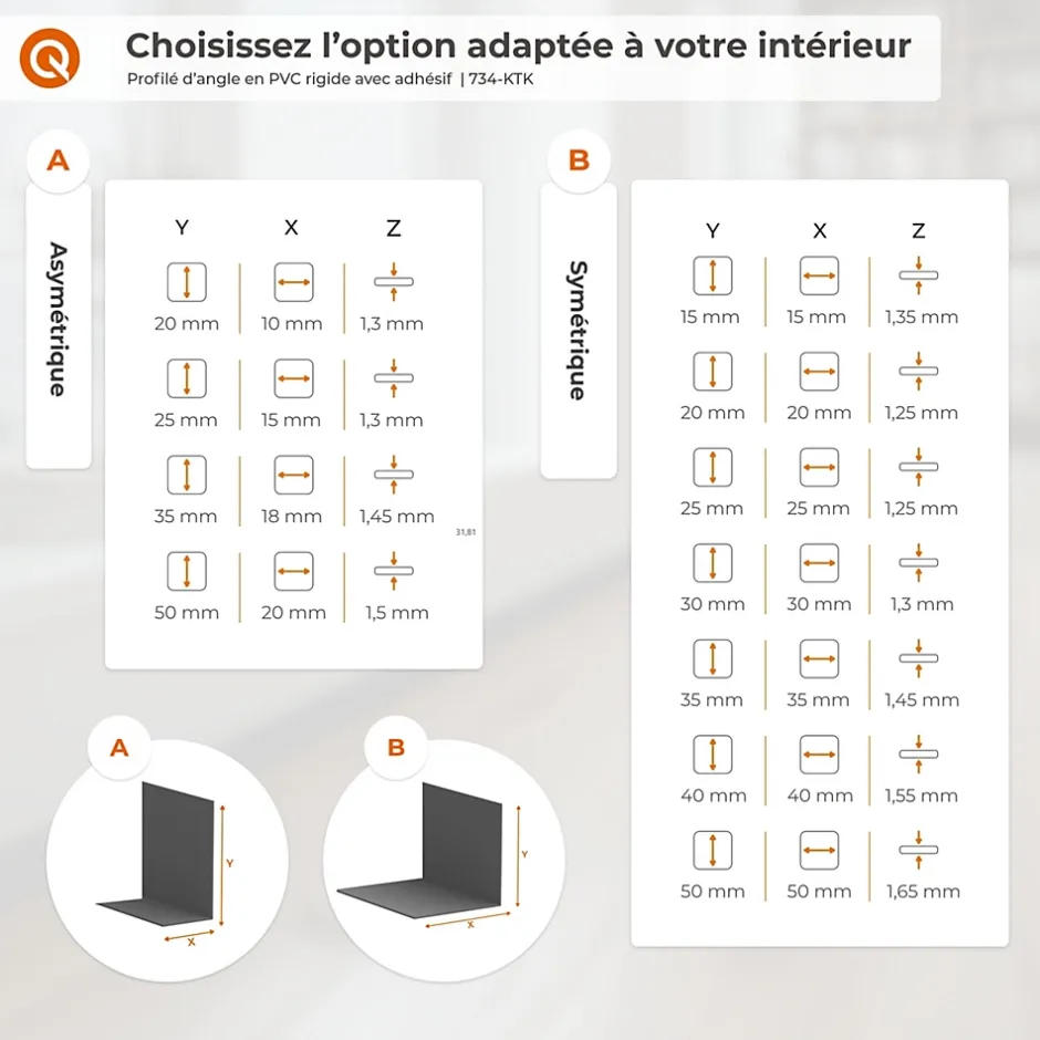 Cornière PVC 20x20mm , Autocollante, Protection coins et arêtes, 150 cm, beige-Quest Clearance