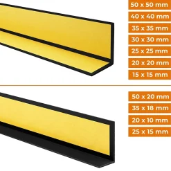 Cornière PVC 50x50mm , Autocollante, Protection coins et arêtes, 150 cm, noir-Quest Hot