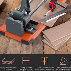 Giantex Coupe-Carreaux Manuel avec Cadran en Alliage Amovible et Pieds de Support,Longueur 600 MM,Epaisseur Maximale 12 MM,Angle de Coupe