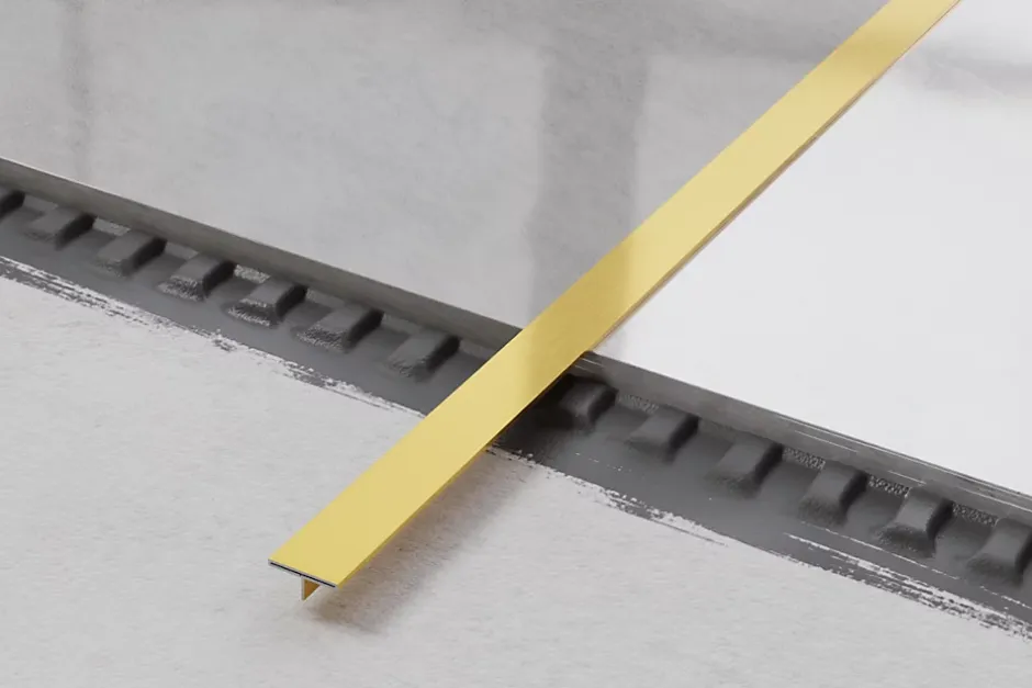 Couvre-joint profilé décoratif Ts en inox rectifié Or satiné - 15mm x 2700mm x 0,65 ep.-Ilcom Online