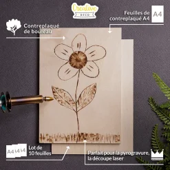 Creative Deco 10 x A4 Contreplaqué 300 x 210 x 4mm (+/-0,5mm) - Bois Brut Bouleau - Panneau Découpe Laser - Pyrogravure Gravure