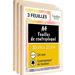 3 x A4 Contreplaqué 300 x 210 x 24mm (+/- 0,5mm) - Bouleau Brut - Panneau Découpe Laser - Gravure, Cricut, Maquette-Creative Deco Clearance