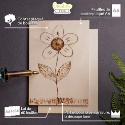 Creative Deco 60 x A6 Contreplaqué 148 x 105 x 3mm (+/-0,5mm) - Bois Brut Bouleau - Panneau Découpe Laser - Pyrogravure Gravure