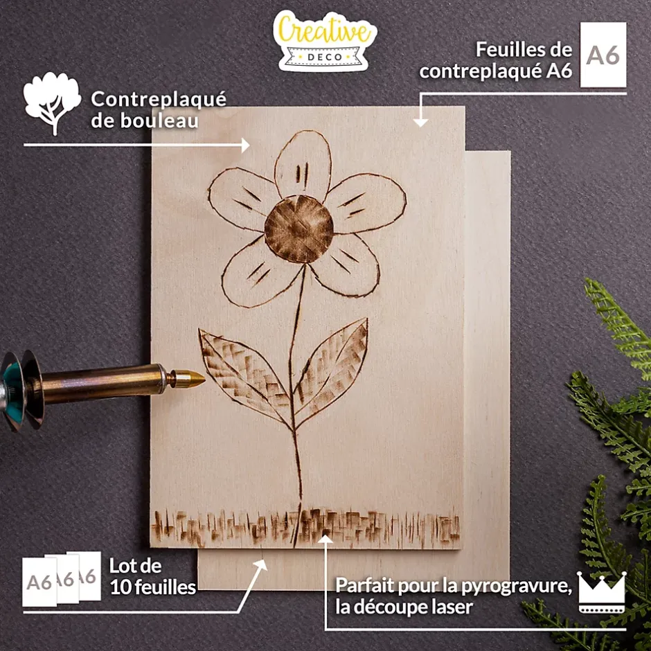 10 x A6 Contreplaqué 148 x 105 x 3mm (+/-0,5mm) - Bois Brut Bouleau - Panneau Découpe Laser - Pyrogravure Gravure-Creative Deco Hot