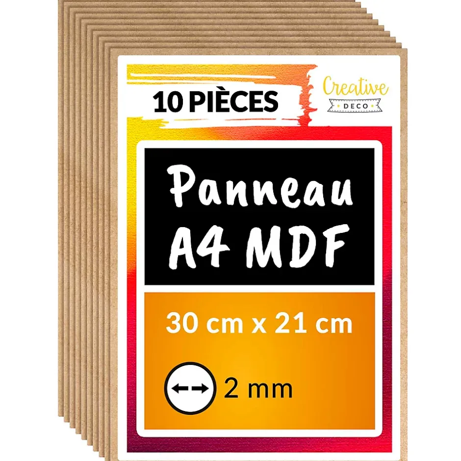 10 x A4 Panneau MDF 300 x 210 x 2 mm - Feuille Planche Bois Brut - Découpe Laser, Gravure, Maquette, Pyrogravure-Creative Deco Online