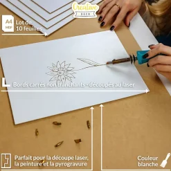 10 x A3 Panneau MDF Blanc 420 x 300 x 3 mm - Planche Bois Brut - Bricolage, Découpe Laser, Gravure, Pyrogravure-Creative Deco