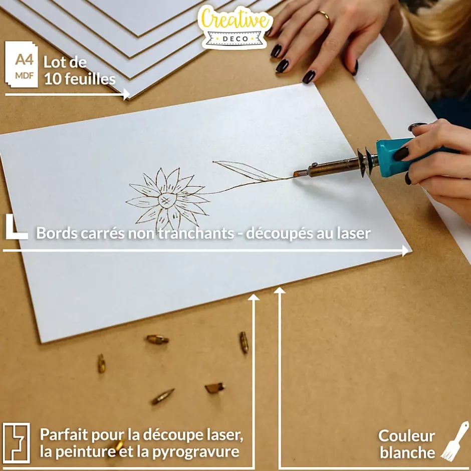 10 x A3 Panneau MDF Blanc 420 x 300 x 3 mm - Planche Bois Brut - Bricolage, Découpe Laser, Gravure, Pyrogravure-Creative Deco