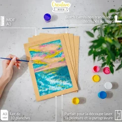 Creative Deco 10 x A3 Panneau MDF 420 x 300 x 2 mm - Feuille Planche Bois Brut - Découpe Laser, Gravure, Maquette, Pyrogravure