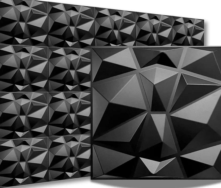 3D PVC panneaux muraux decor gaming chambre mur plafond effet 3D diamant noir plaques PVC decoration 0.25m²-Ikhemalarka