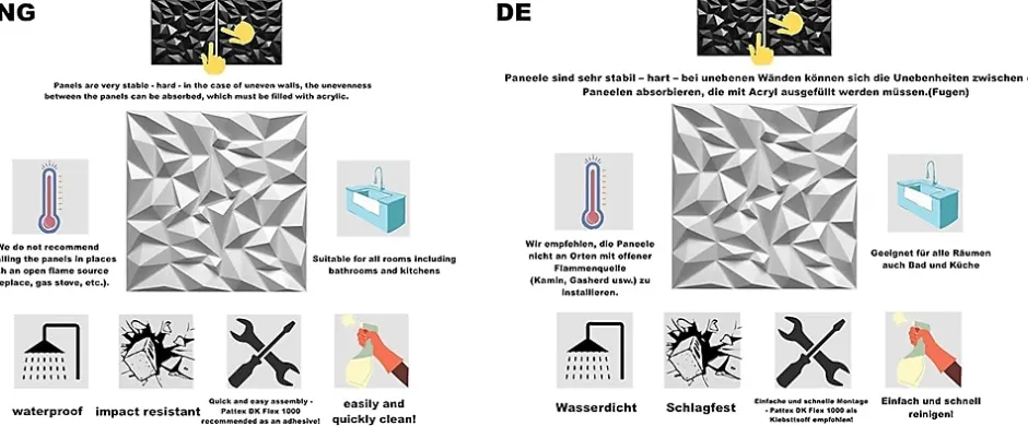 3D PVC panneaux muraux decor gaming chambre mur plafond effet 3D diamant noir plaques PVC decoration 0.25m²-Ikhemalarka