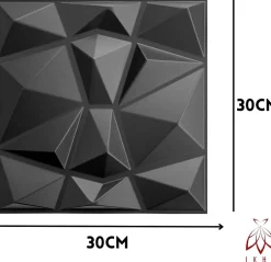 Ikhemalarka 3D PVC panneaux muraux decor gaming chambre mur plafond effet 3D diamant noir plaques PVC decoration 30x30cm 0.09m²