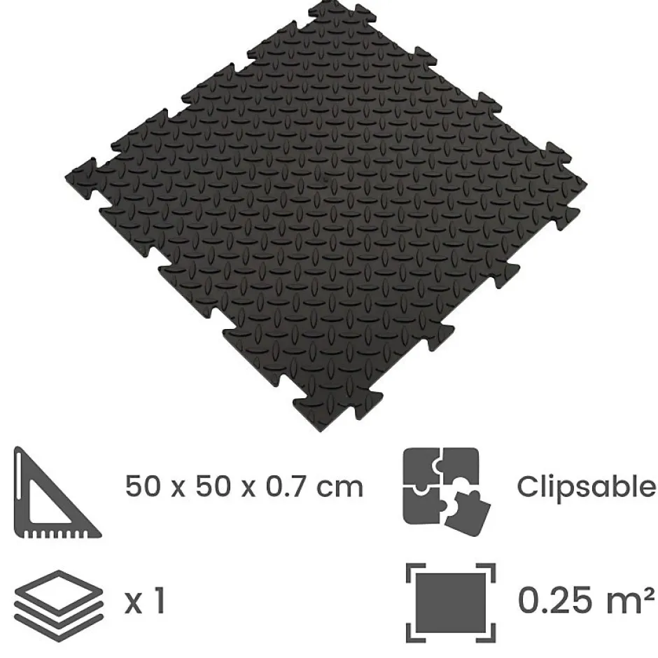 Artplast Dalle clipsable en PVC Motif "grain de riz" - Noir 50 x 50 cm