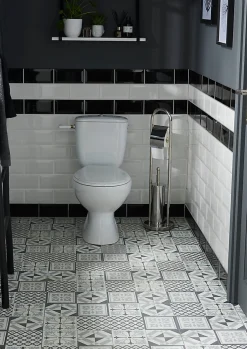 GoodHome Dalle PVC adhésive effet carreaux de ciment noir et blanc L.30,5 x l.30,5 cm x ép.2 mm, Poprock