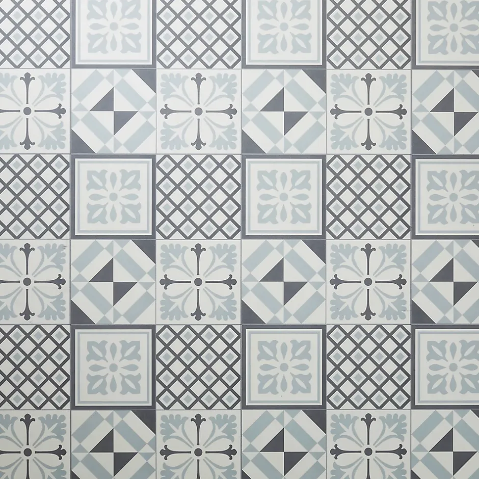 GoodHome Dalle PVC adhésive effet carreaux de ciment noir et blanc L.30,5 x l.30,5 cm x ép.2 mm, Poprock