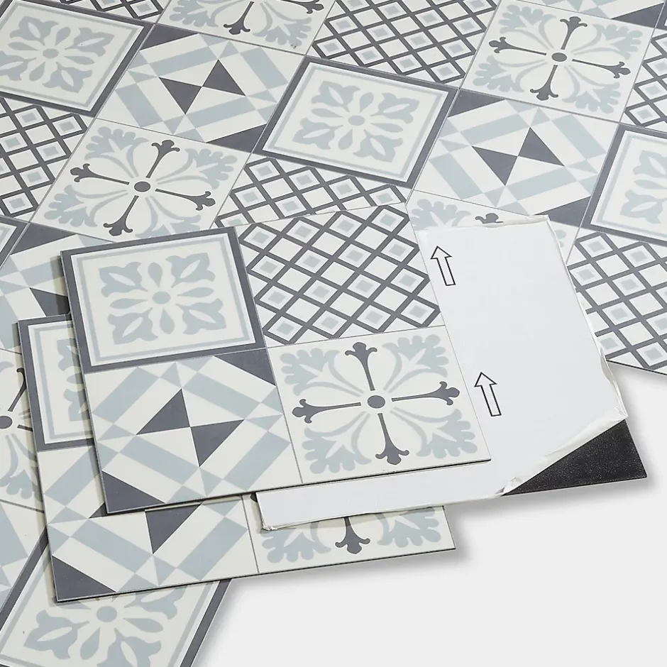 GoodHome Dalle PVC adhésive effet carreaux de ciment noir et blanc L.30,5 x l.30,5 cm x ép.2 mm, Poprock