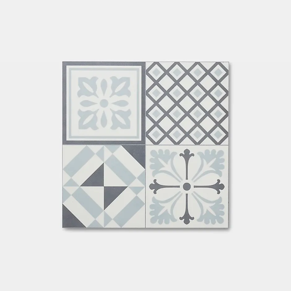 GoodHome Dalle PVC adhésive effet carreaux de ciment noir et blanc L.30,5 x l.30,5 cm x ép.2 mm, Poprock