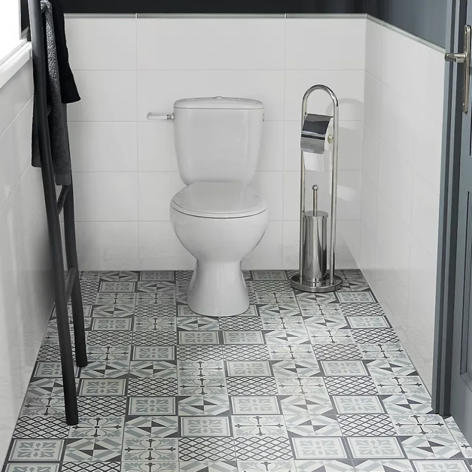 GoodHome Dalle PVC adhésive effet carreaux de ciment noir et blanc L.30,5 x l.30,5 cm x ép.2 mm, Poprock