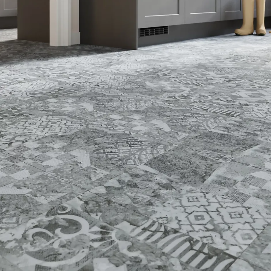 GoodHome Dalle PVC adhésive Ragga décor carreaux de ciment 30,5 x 30,5 cm