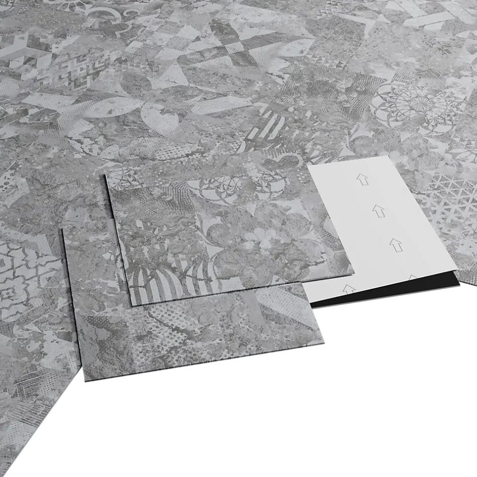 GoodHome Dalle PVC adhésive Ragga décor carreaux de ciment 30,5 x 30,5 cm