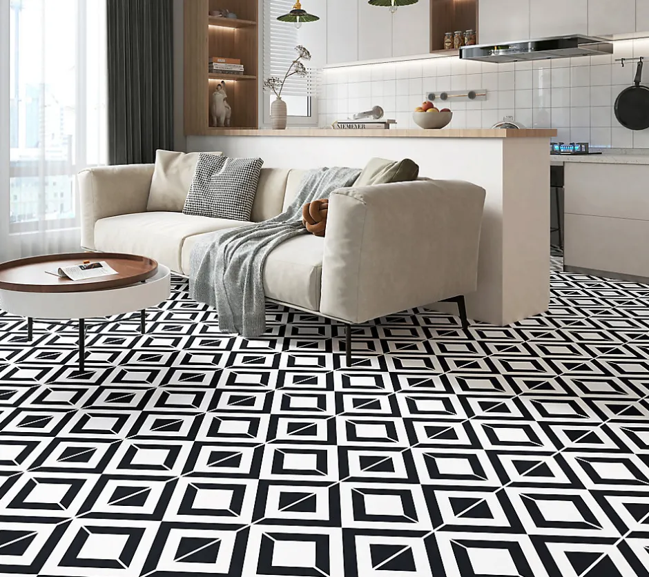 Dalle PVC clipsable Baila décor carreaux de ciment NB L. 61 x l. 30.5 cm-GoodHome