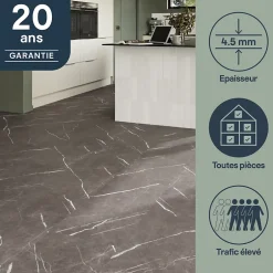 GoodHome Dalle PVC clipsable Mambo 82x42 cm marbre gris (vendue au carton)