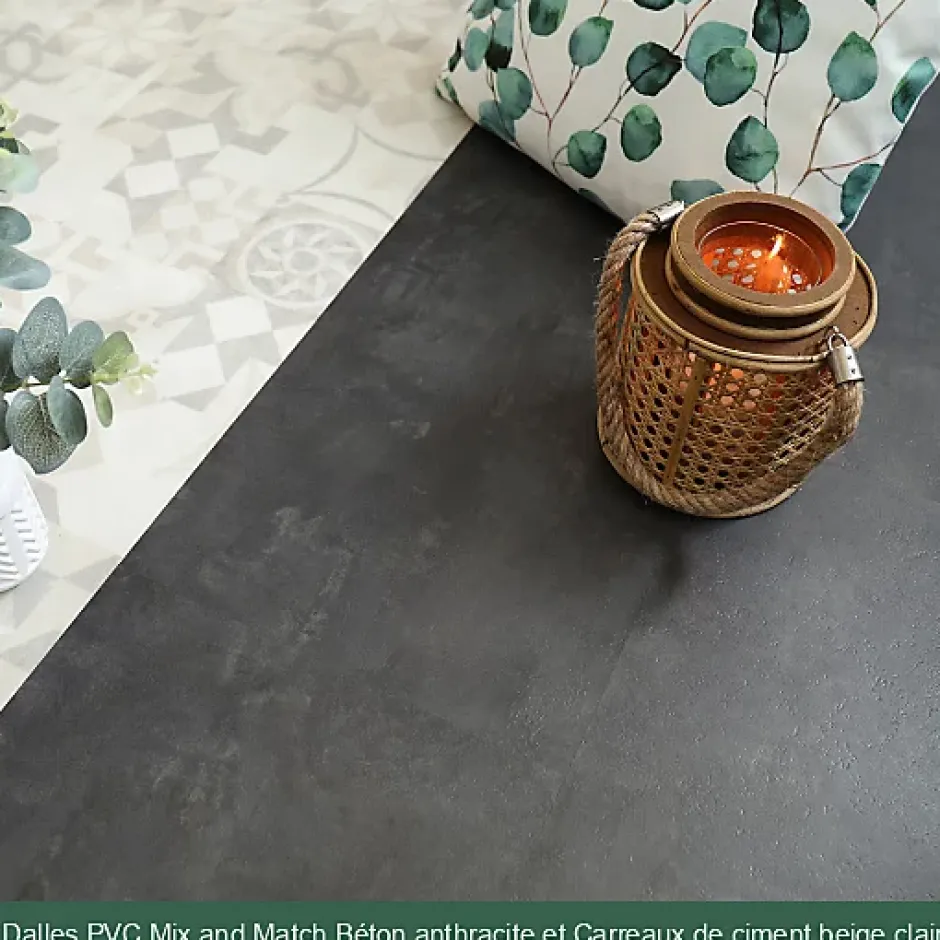 Décoweb Dalle sol PVC Clipsable Mix and Match - Click 5G - Béton anthracite - Paquet de 1,49 m²