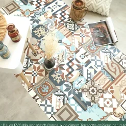 Décoweb Dalle sol PVC Clipsable Mix and Match - Click 5G - Carreaux de ciment patchwork terracotta - Paquet de 1,49 m²