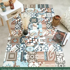 Décoweb Dalle sol PVC Clipsable Mix and Match - Click 5G - Carreaux de ciment patchwork terracotta - Paquet de 1,49 m²